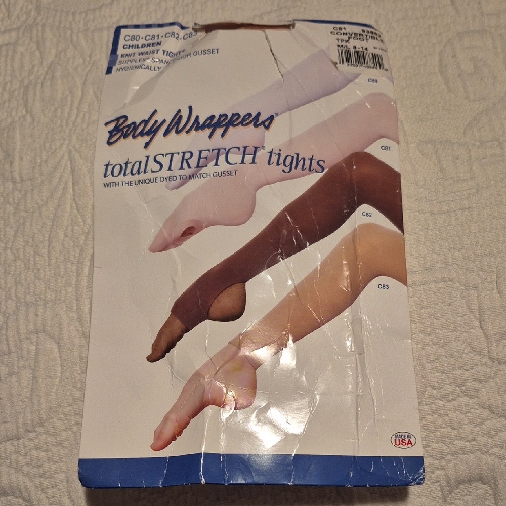 Body Wrappers girls M/L 8-14 Convertible foot tights NEW